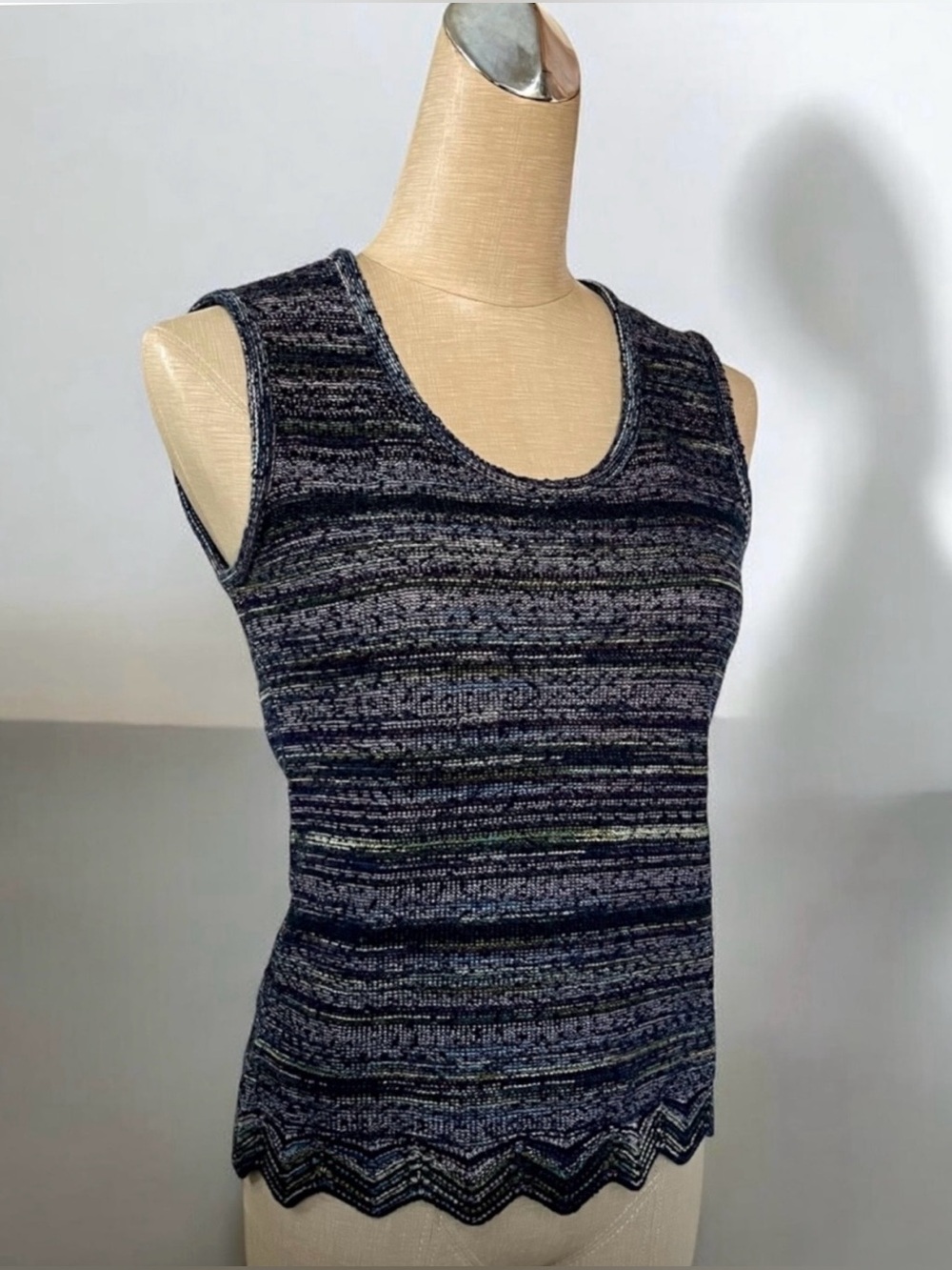 Missoni Sleeveless Knit Top Wave Jacquard Wool Silk Scalloped Hem Medium Y2K